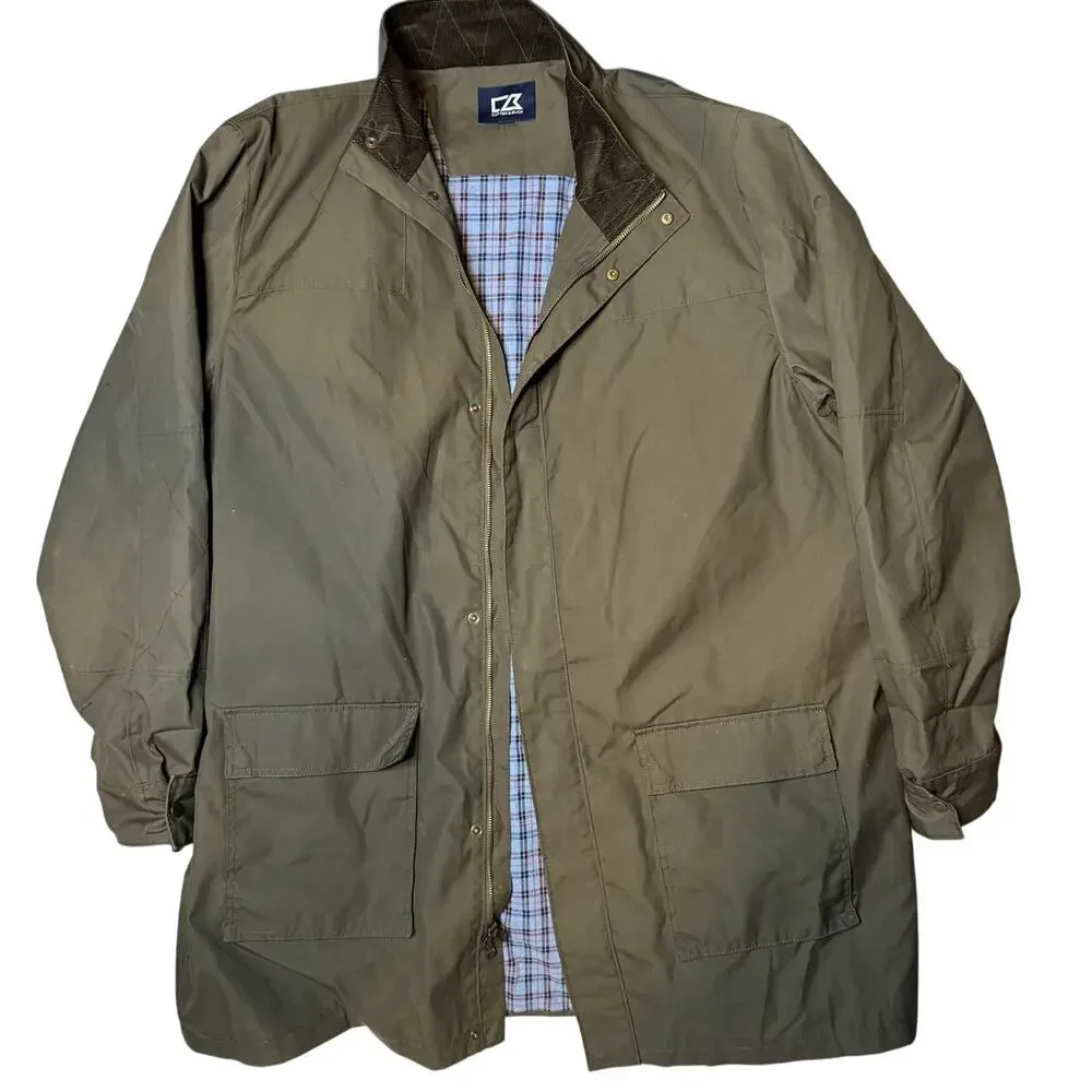 Cutter & Buck Barn Field Jacket Olive Plaid Lined Outdoor Men’s Coat